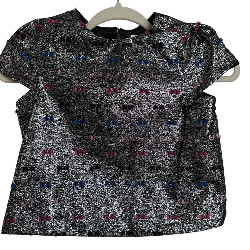 Milly Minis Girls Metallic Silver & Colorful Bows Cap Sleeve Blouse, Size 7, NWT